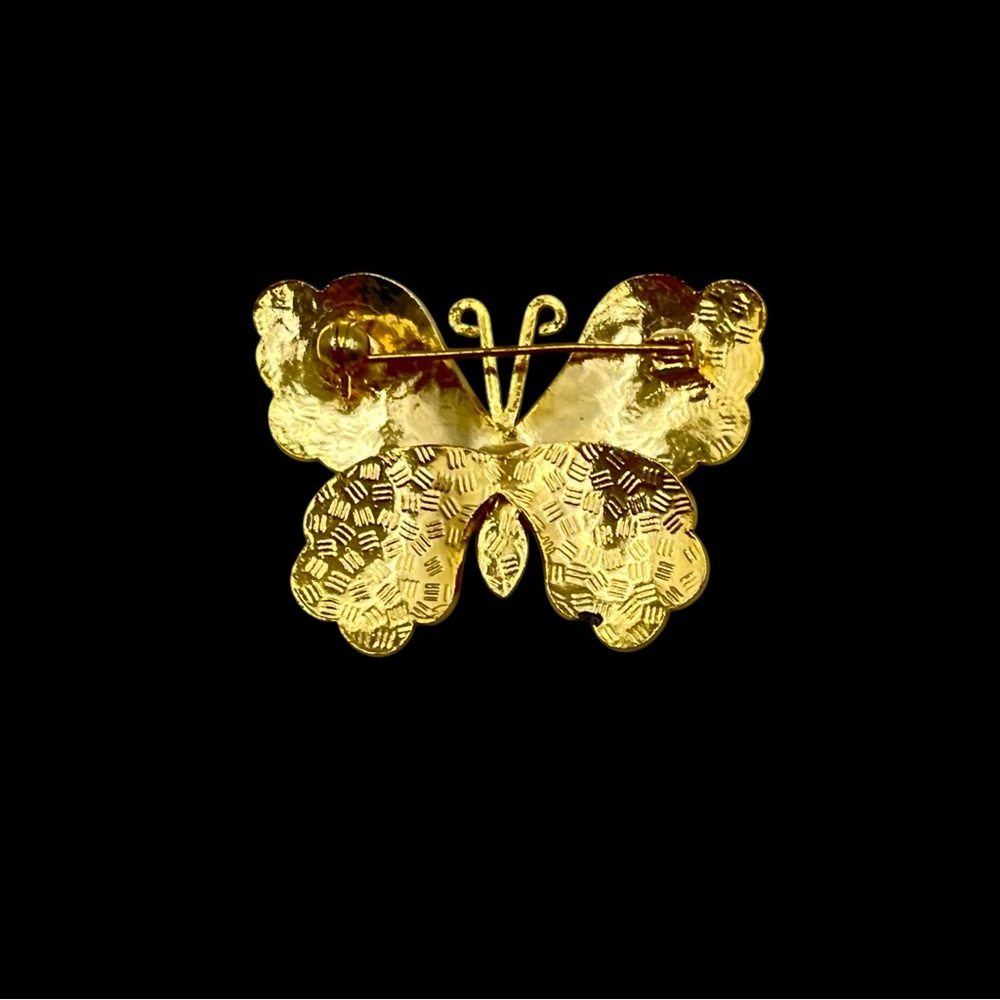 Beautiful Cloisonné Butterfly Brooch Vibrant Enamel on Gold Tone - Picture 8 of 10
